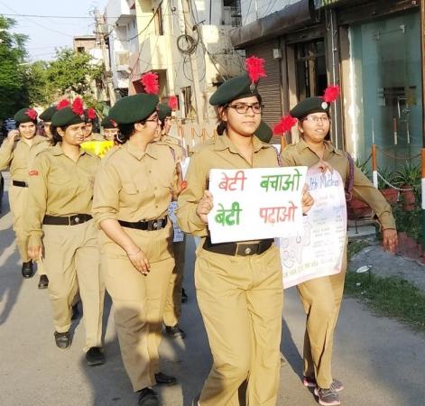 An awareness drive carried out by girl Cadets of NCC, Guru Angad Dev Veterinary and Animal Sciences University, Ludhiana for  Beti Bachao Beti Padhao programme in residential areas of Ludhiana (17.05.2018)