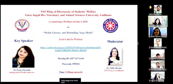 NSS wing of Vet Varsity holds Webinar on Media Literacy and Debunking Yoga Myths